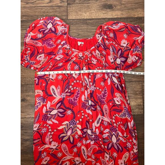 SUNDRY Bubble Sleeve Red Purple Floral Maxi Dress Lightweight Cotton V-neck Sz 2 - Picture 7 of 8